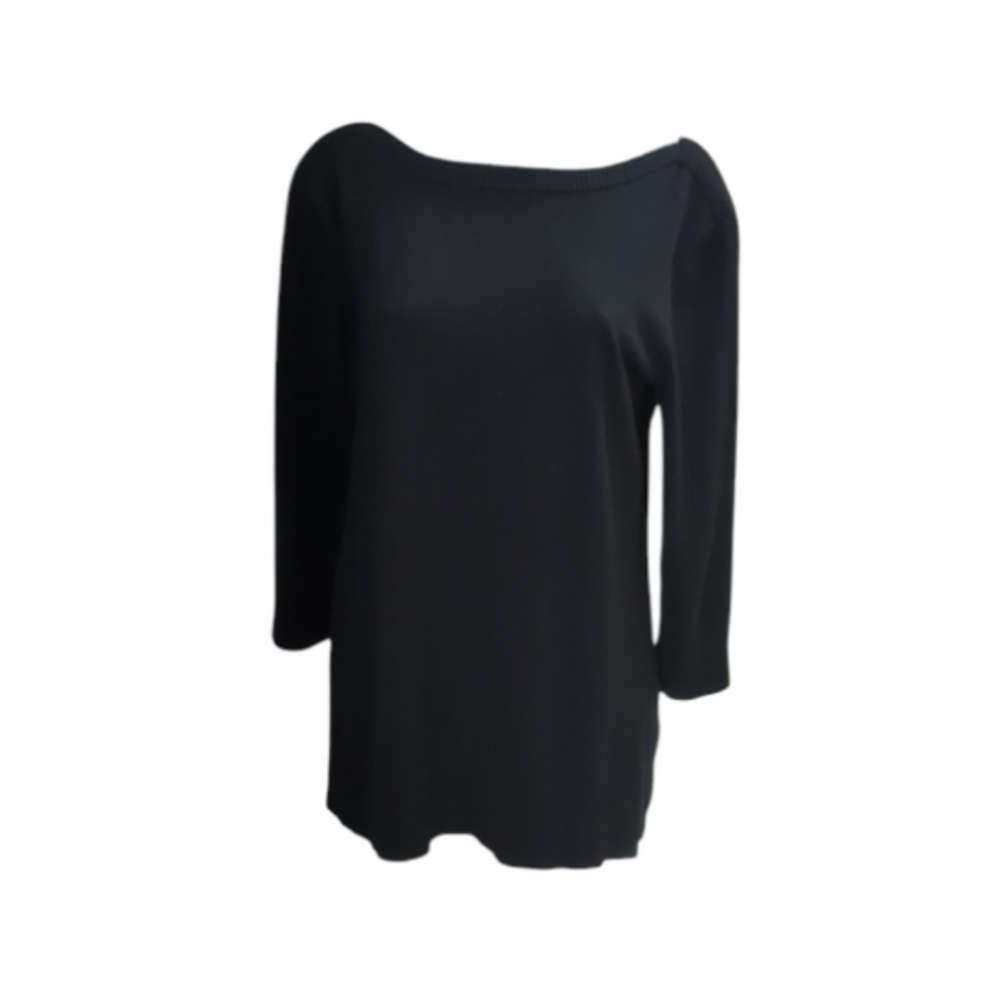 Cable & Gauge Black Boat Neck Tunic Sweater Size L | Chic Minimalist